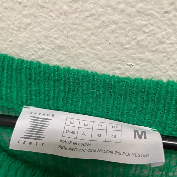 Savage X Fenty Knittin Pretty Loose Knit Sweater Unisex Sz M Kelly Green Yellow - Picture 4 of 6